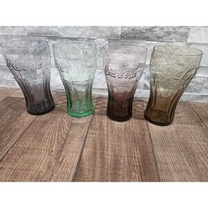 Mcdonalds Coca-Cola glasses Green, Red, Brown & Purple Set Of 4